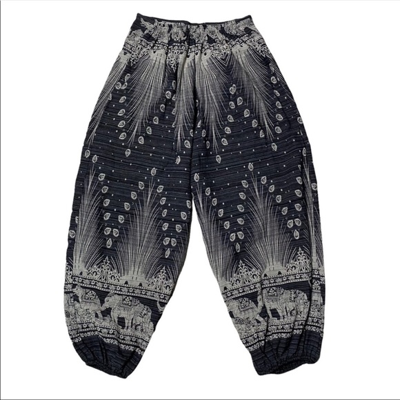 *SOLD* Kamana Batik Black & White Elephant Bohemian Pants Harem Pants Cotton - Picture 2 of 6